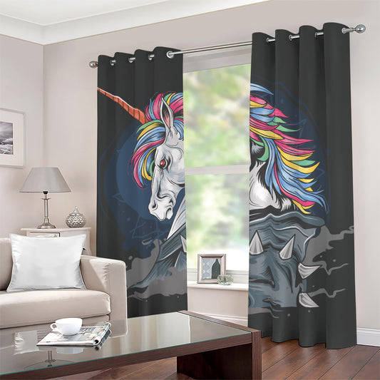 Punk Unicorn Print Blackout Grommet Curtains