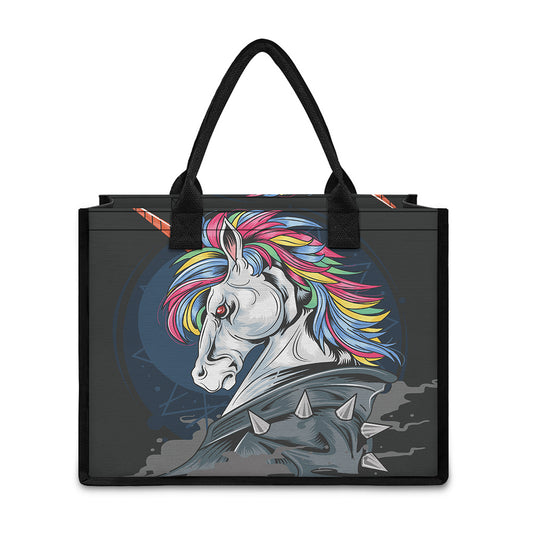 Punk Unicorn Print Canvas Tote Bag