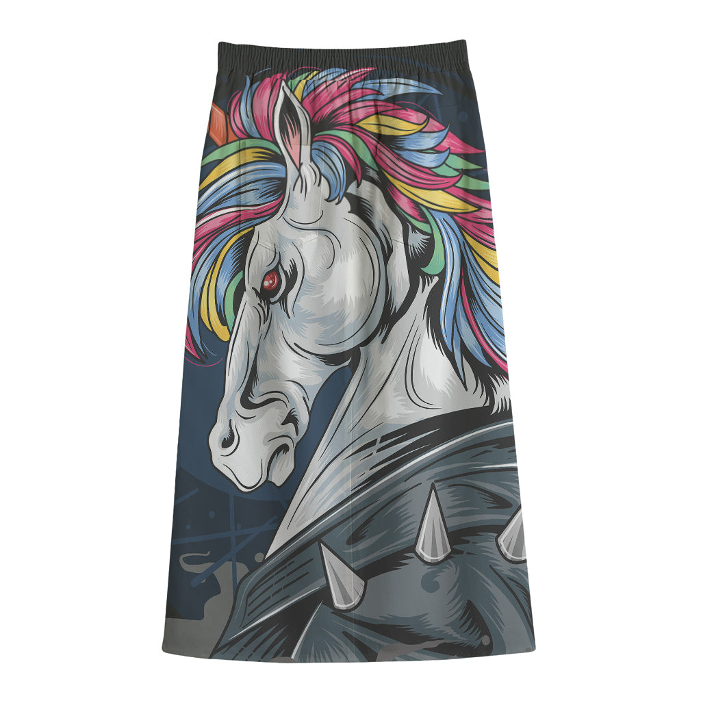 Punk Unicorn Print Cotton Front Slit Maxi Skirt