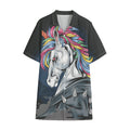 Punk Unicorn Print Cotton Hawaiian Shirt