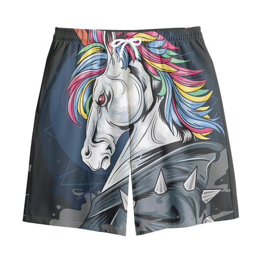 Punk Unicorn Print Cotton Shorts