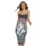 Punk Unicorn Print Cross Back Cami Dress