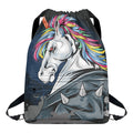 Punk Unicorn Print Drawstring Backpack