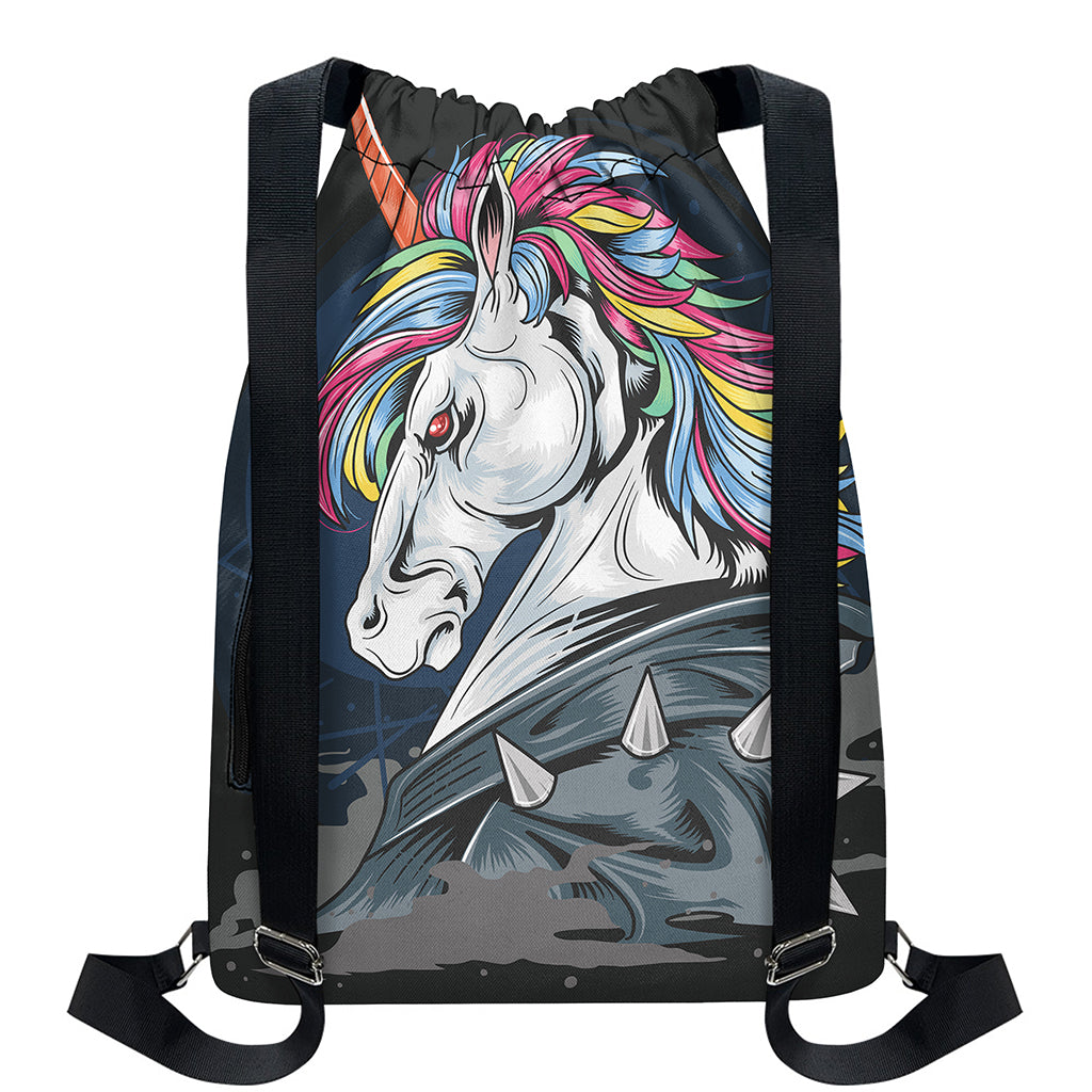 Punk Unicorn Print Drawstring Backpack