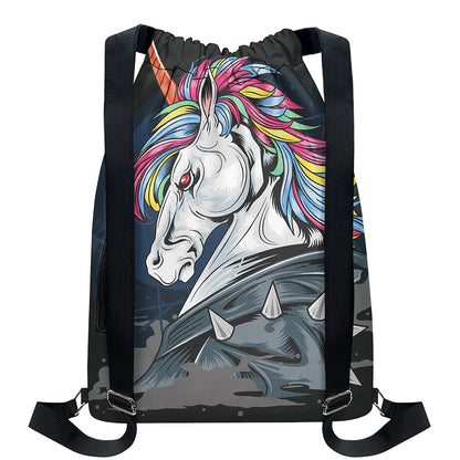 Punk Unicorn Print Drawstring Backpack