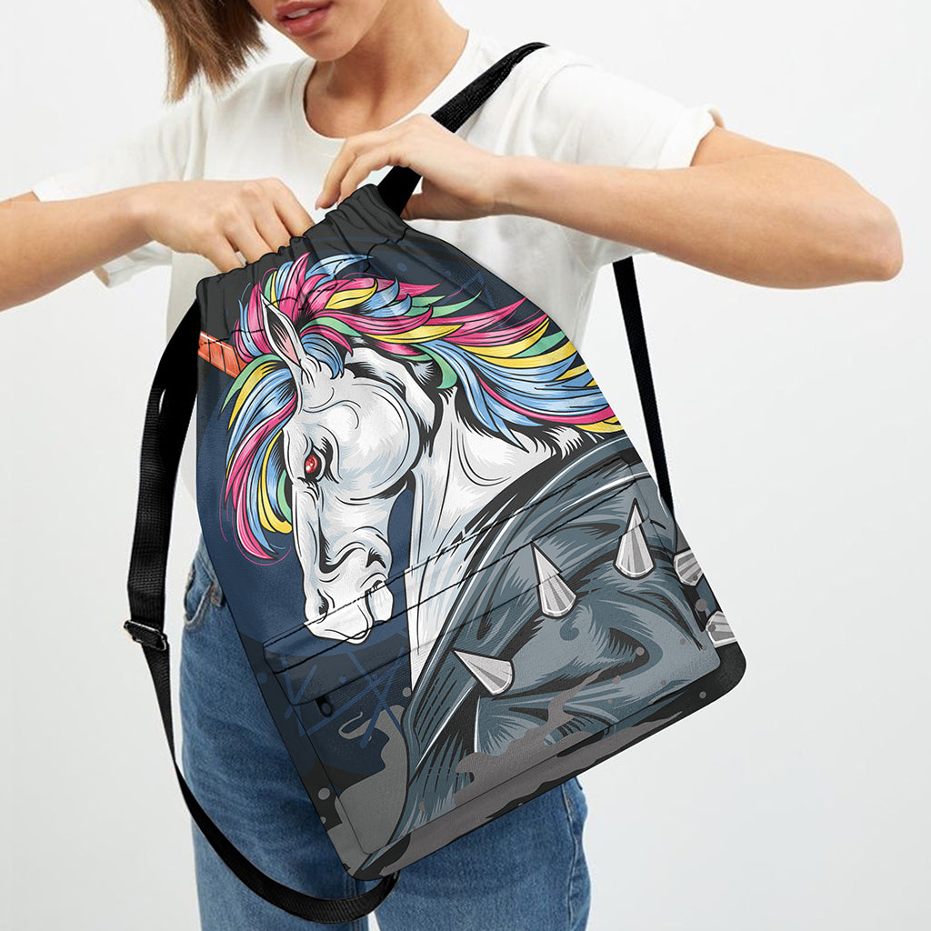 Punk Unicorn Print Drawstring Backpack
