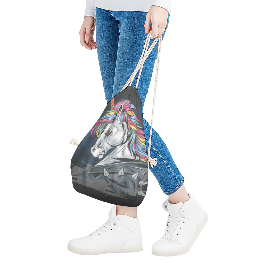 Punk Unicorn Print Drawstring Bag