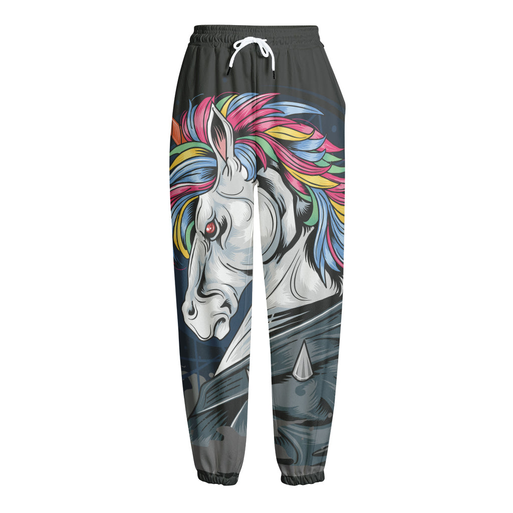 Punk Unicorn Print Fleece Lined Knit Pants