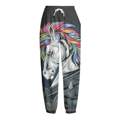 Punk Unicorn Print Fleece Lined Knit Pants