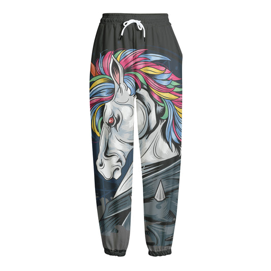 Punk Unicorn Print Fleece Lined Knit Pants