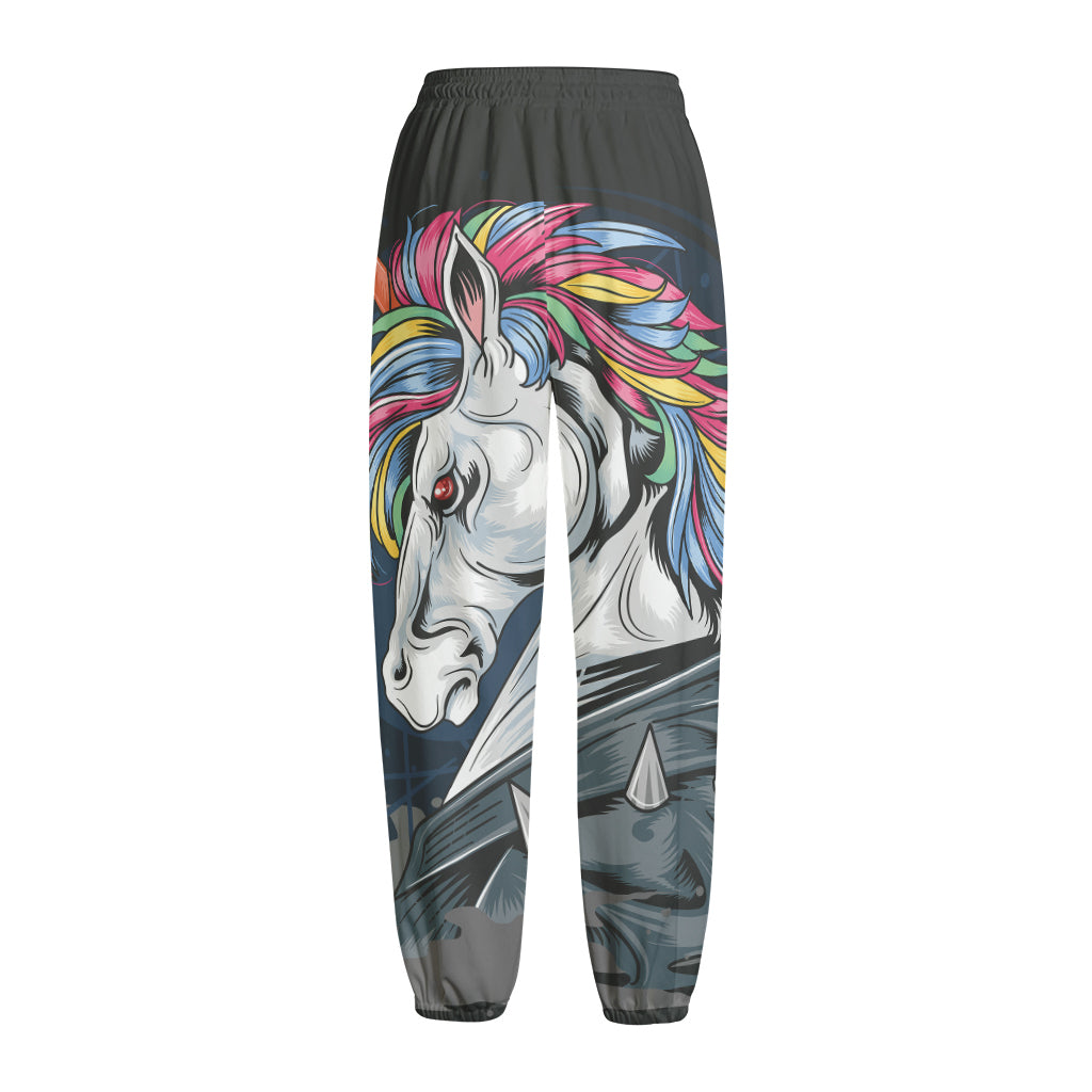 Punk Unicorn Print Fleece Lined Knit Pants