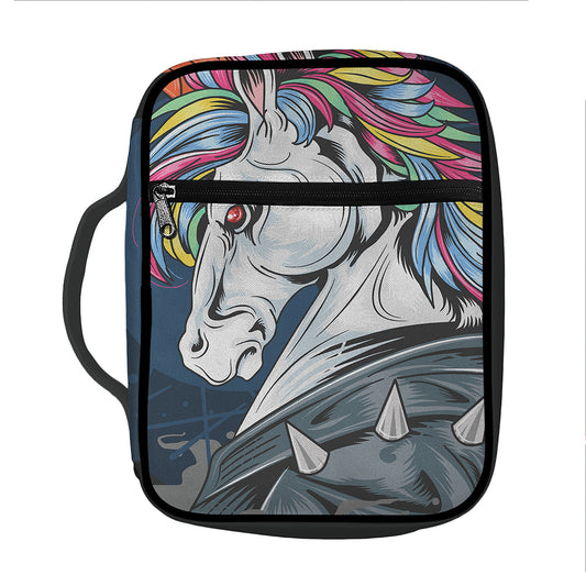 Punk Unicorn Print Front Pocket Bible Bag