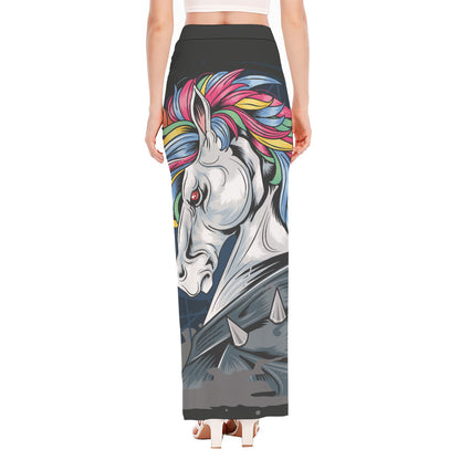 Punk Unicorn Print High Slit Maxi Skirt