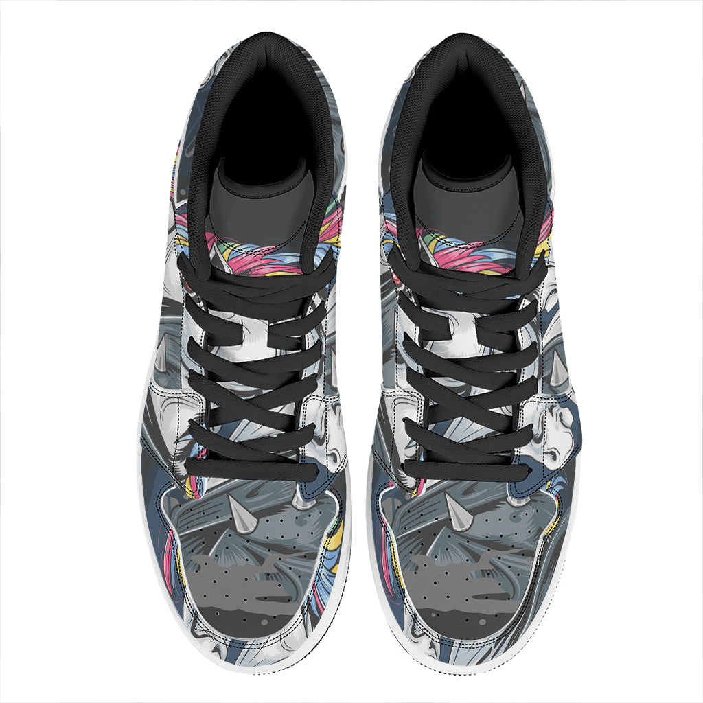 Punk Unicorn Print High Top Leather Sneakers