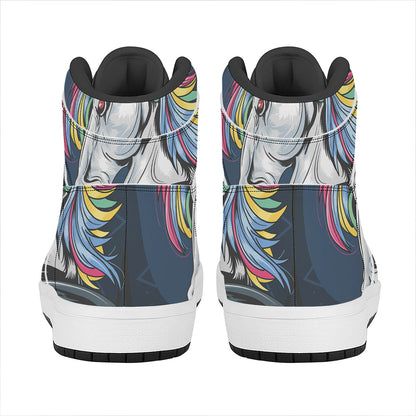 Punk Unicorn Print High Top Leather Sneakers