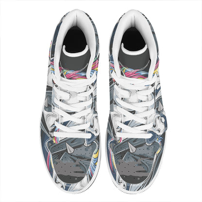 Punk Unicorn Print High Top Leather Sneakers