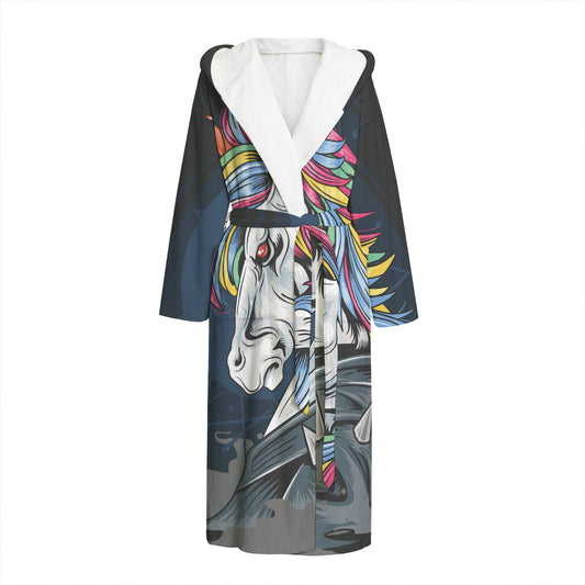 Punk Unicorn Print Hooded Bathrobe