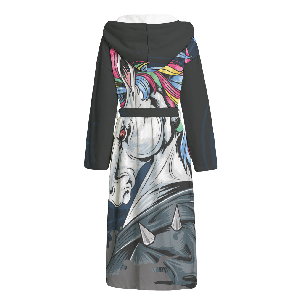 Punk Unicorn Print Hooded Bathrobe