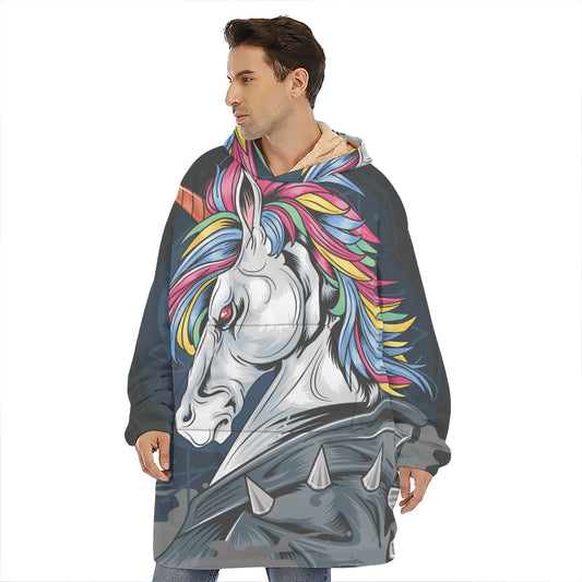 Punk Unicorn Print Hoodie Blanket