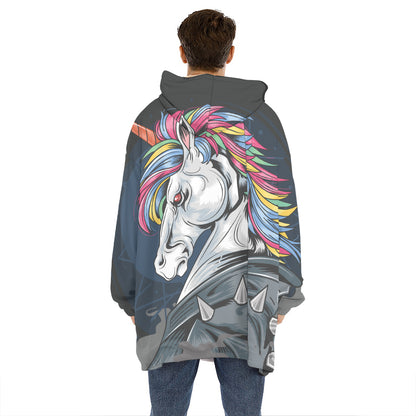 Punk Unicorn Print Hoodie Blanket