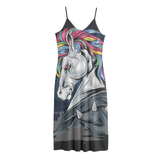 Punk Unicorn Print Jersey Midi Cami Dress