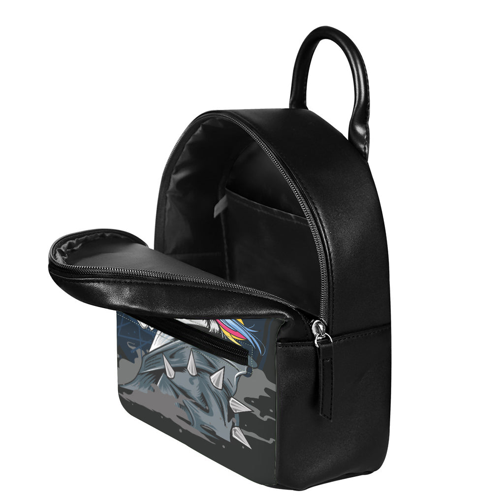 Punk Unicorn Print Leather Backpack