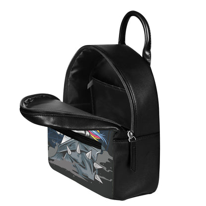Punk Unicorn Print Leather Backpack
