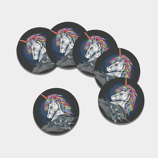 Punk Unicorn Print Leather Coaster Set