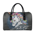 Punk Unicorn Print Leather Duffel Bag