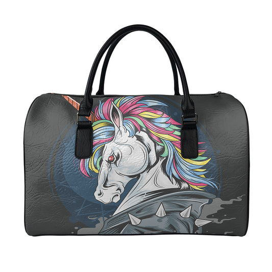 Punk Unicorn Print Leather Duffle Bag