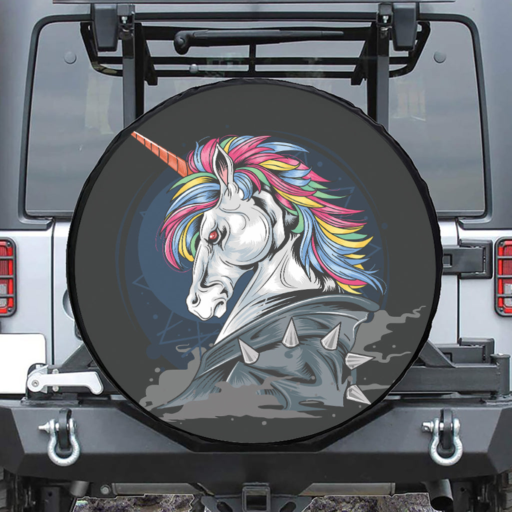 Punk Unicorn Print Leather Spare Tire Cover