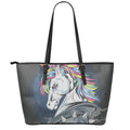Punk Unicorn Print Leather Tote Bag With Zipper