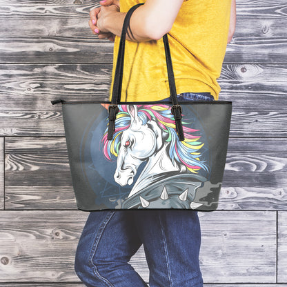 Punk Unicorn Print Leather Tote Bag