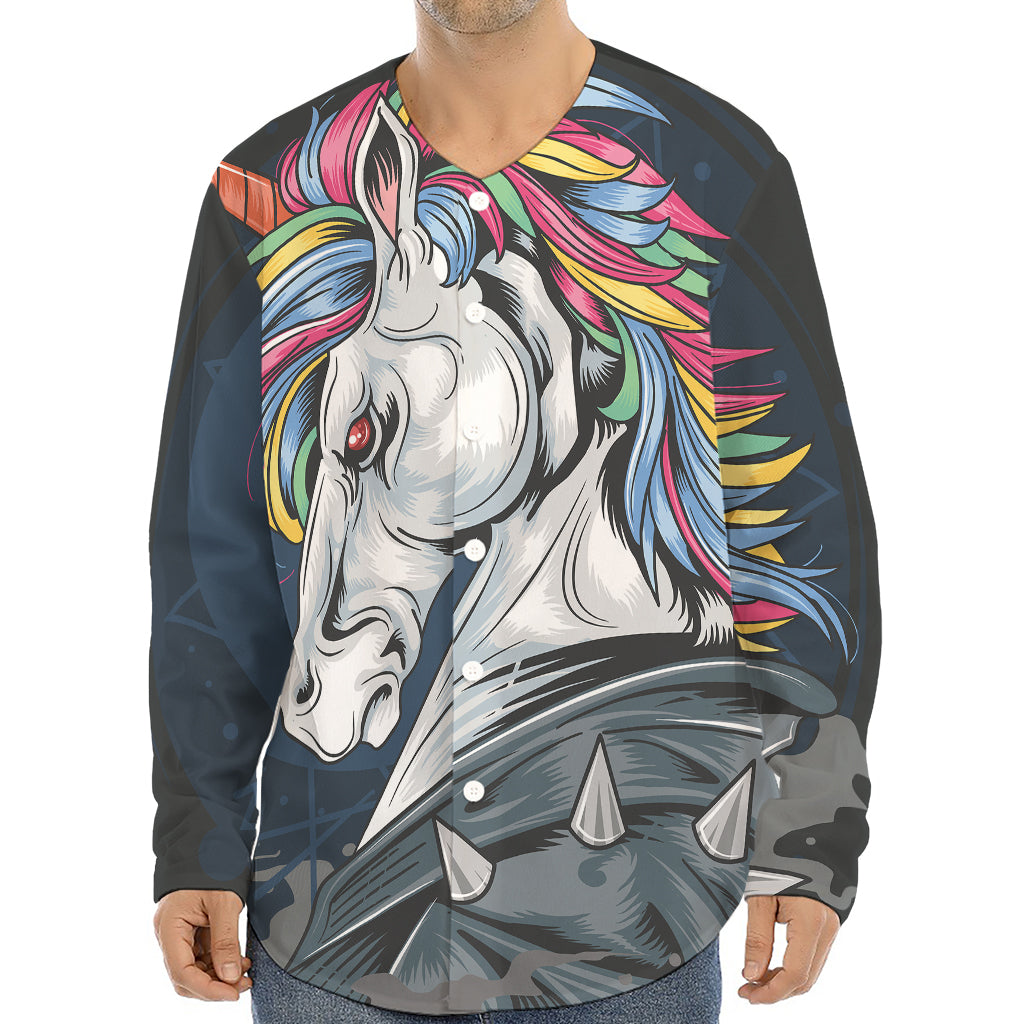 Punk Unicorn Print Long Sleeve Baseball Jersey