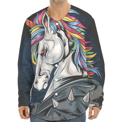 Punk Unicorn Print Long Sleeve Baseball Jersey