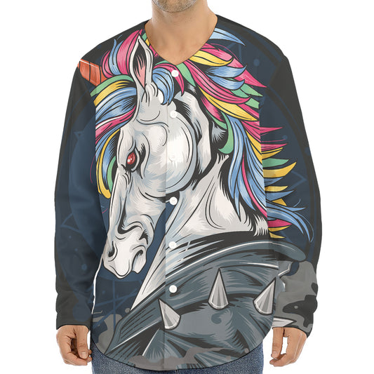 Punk Unicorn Print Long Sleeve Baseball Jersey