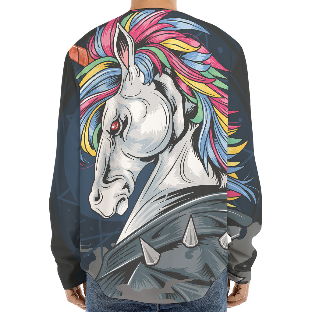 Punk Unicorn Print Long Sleeve Baseball Jersey