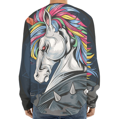 Punk Unicorn Print Long Sleeve Baseball Jersey