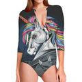 Punk Unicorn Print Long Sleeve Swimsuit