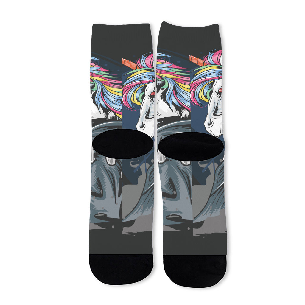 Punk Unicorn Print Long Socks