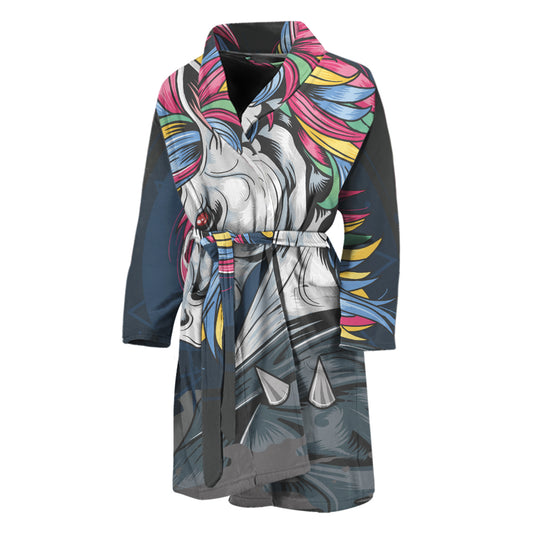 Punk Unicorn Print Men's Bathrobe