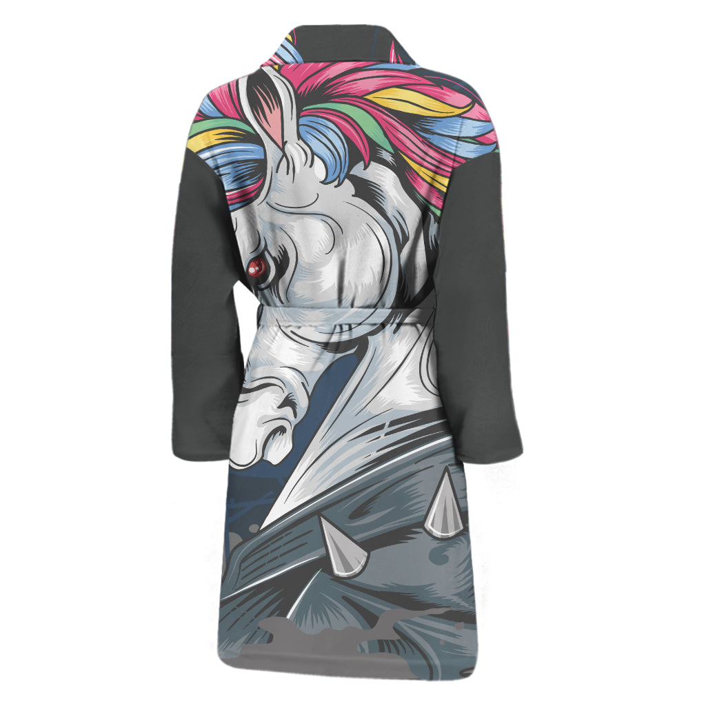 Punk Unicorn Print Men's Bathrobe