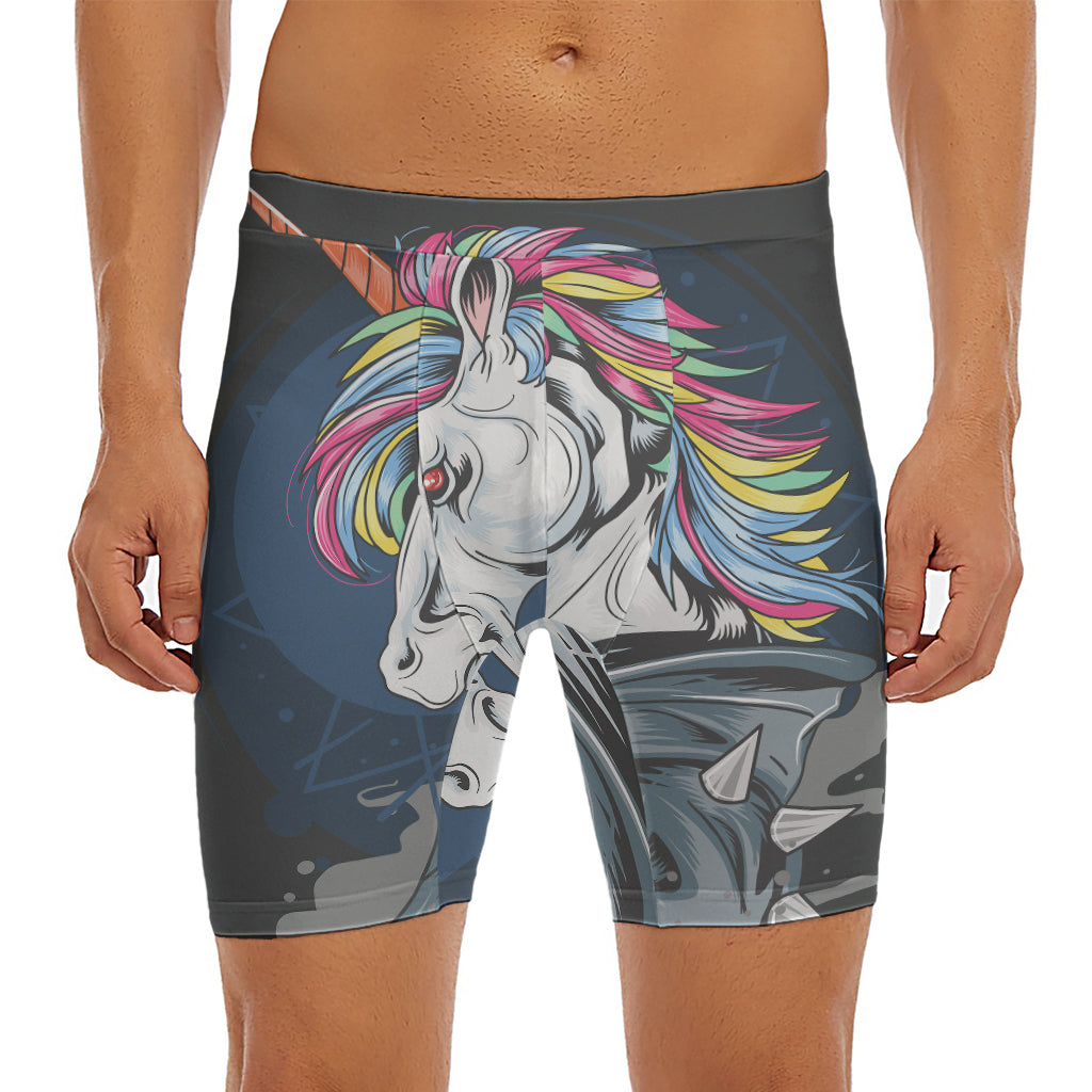 Punk Unicorn Print Men's Long Boxer Briefs