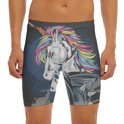 Punk Unicorn Print Men's Long Boxer Briefs