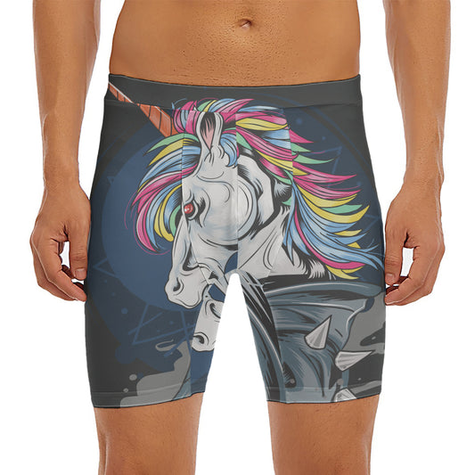 Punk Unicorn Print Men's Long Boxer Briefs