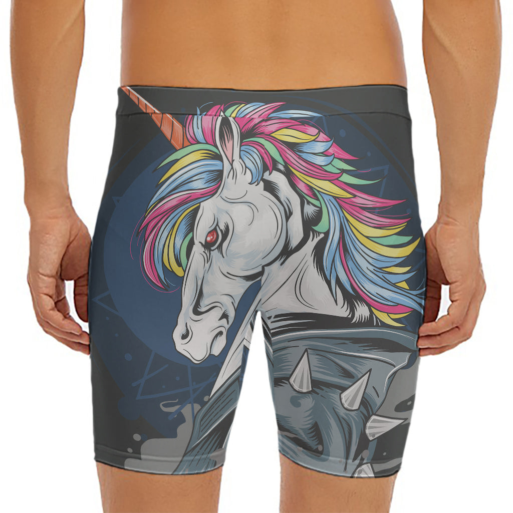 Punk Unicorn Print Men's Long Boxer Briefs