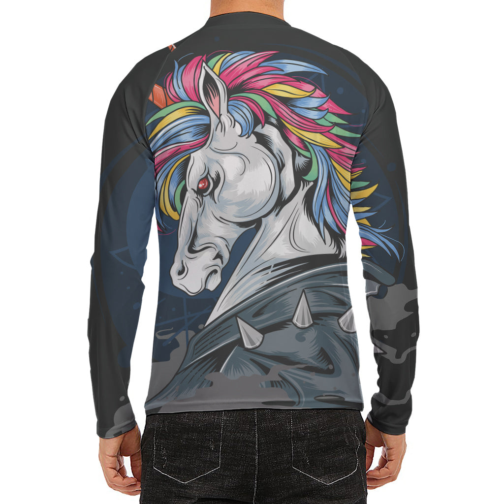 Punk Unicorn Print Men's Long Sleeve Rash Guard