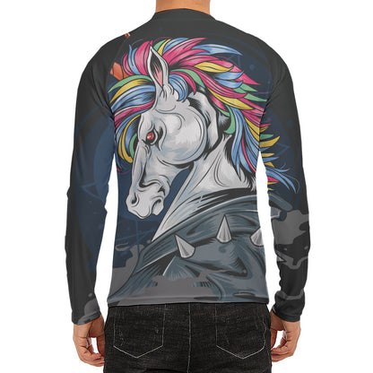 Punk Unicorn Print Men's Long Sleeve Rash Guard
