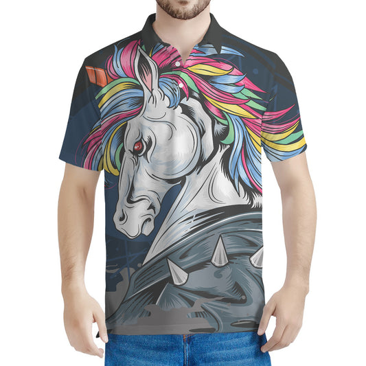 Punk Unicorn Print Men's Polo Shirt