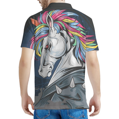 Punk Unicorn Print Men's Polo Shirt